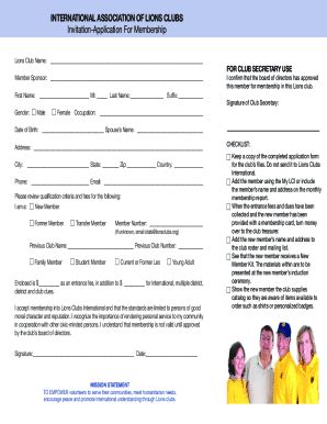 Lions Club International Membership Application Form