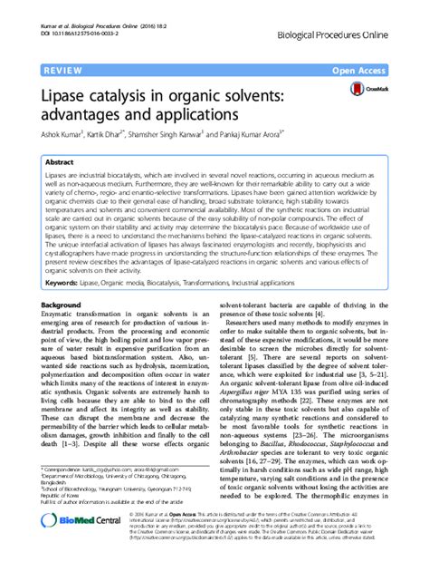 Lipase catalysis in organic solvents: advantages and applications