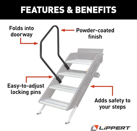 Lippert solid step handrail.  Lippert&rsquo;s innovative camper step s...