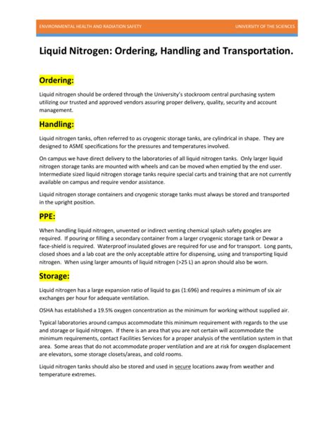 Liquid Nitrogen Standard Operating Procedure - University of …