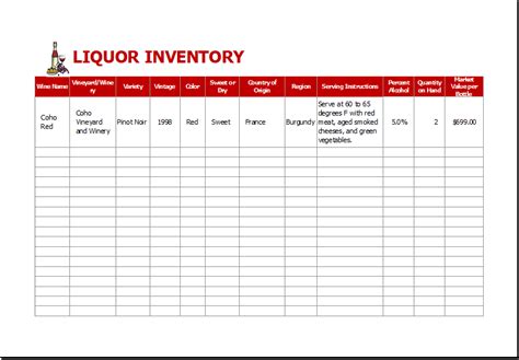 Liquor Inventory Sheet Template For Excel Excel Templates