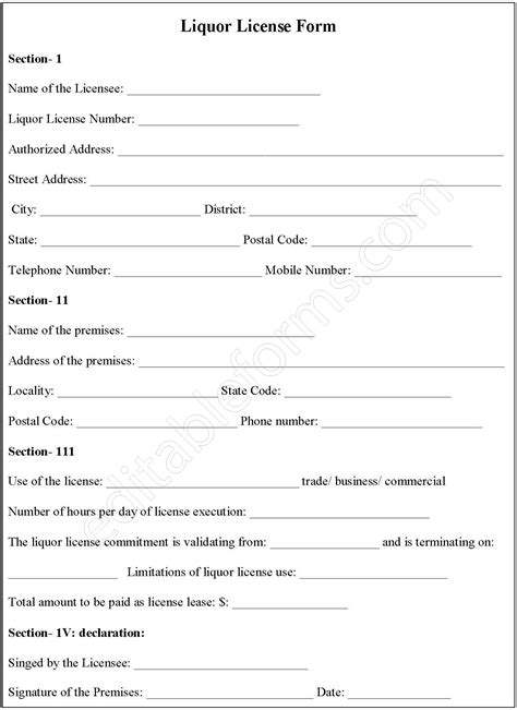 Liquor License Form Editable PDF Forms