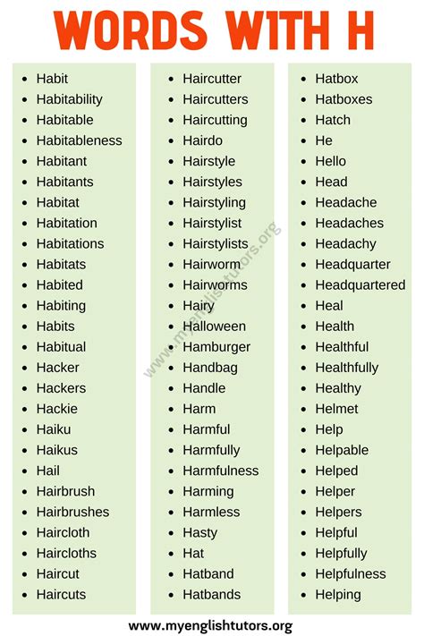 List Of Nouns That Start With H – Words Of Nouns