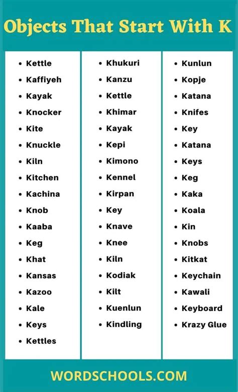 List Of Objects That Start With K Object Words Word schools