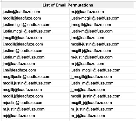 List email addresses. 