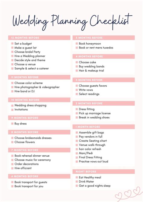 List for wedding planning. 1 Week Before · Write out final checks to your wedding vendors (each organized in an envelope) and let your wedding coordinator or one of your attendants to ... 