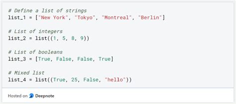 List in python.  Lists are a common way to store multiple pieces of da...
