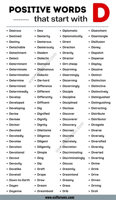 List of 270+ Positive Words that Start with D with Examples ESL Forums