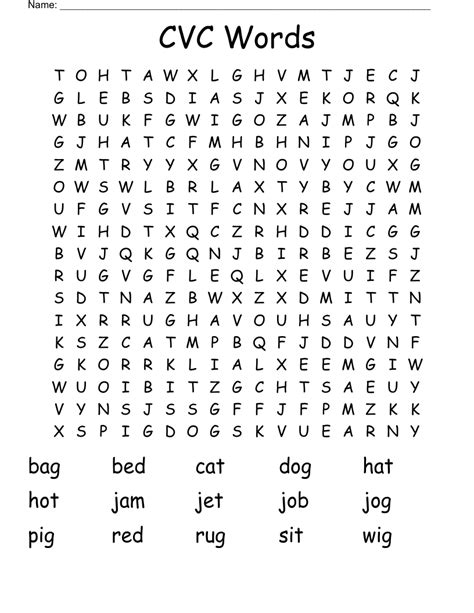 List of CVC Words Word Search WordMint