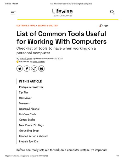 List of Common Tools Useful for Working With Computers