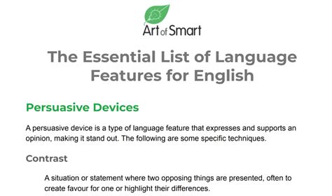 List of Essential English Language Features
