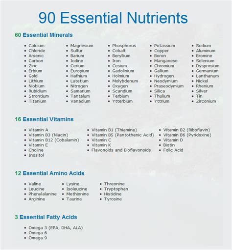 List of Essential Nutrients