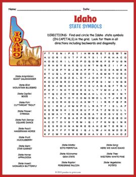 List of Idaho state symbols Word Search - Impedimental