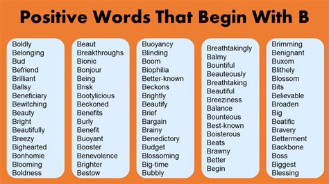 List of Positive Words That Start With B Long List of Positive Words