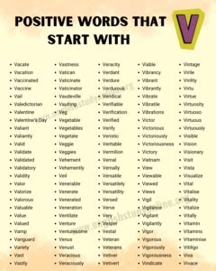 List of Positive Words that Start with V