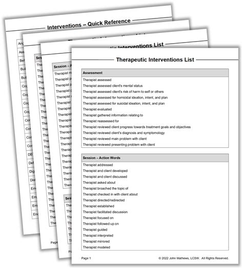 List of Therapeutic Interventions PDF for Progress Notes Virginia