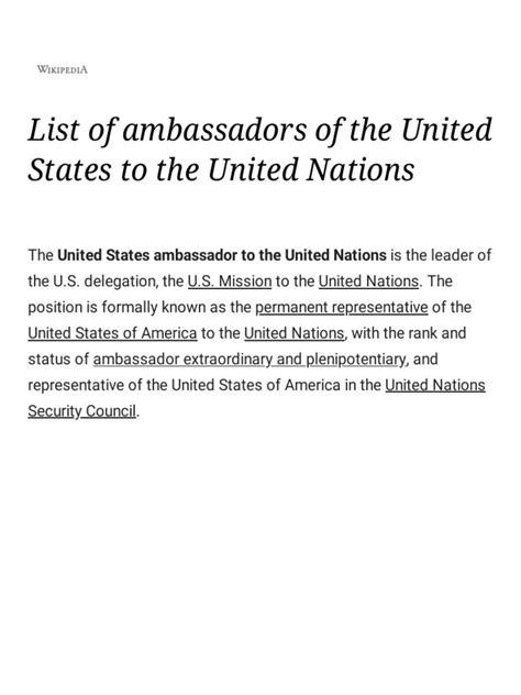 List of ambassadors of the United States to the United ...