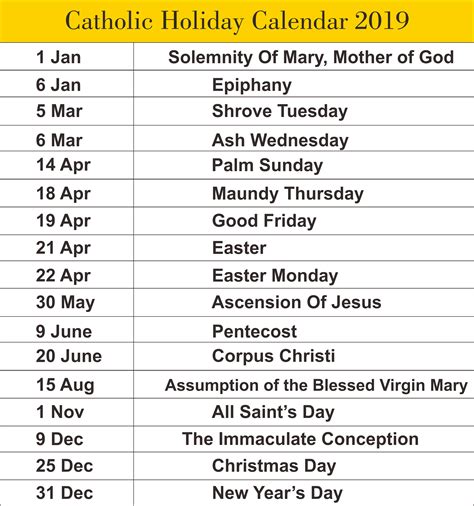 List of catholic holidays - elrenosacredheart.com