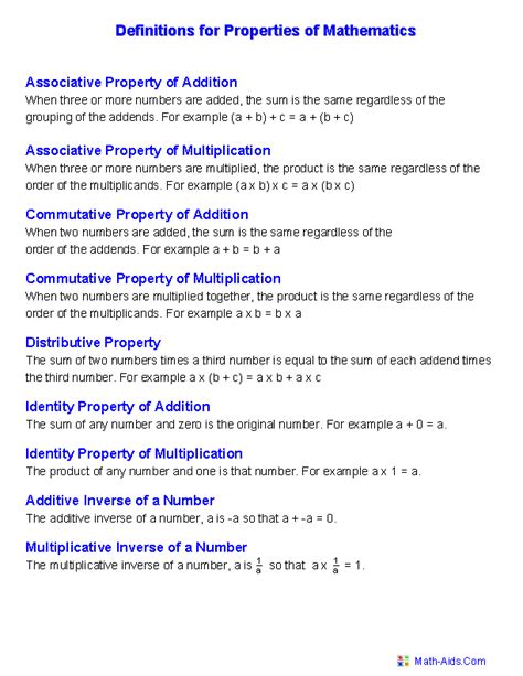 List of math properties and definitions - Math Projects