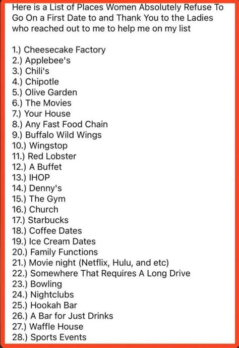 List of places not to take a woman on 1st date going viral