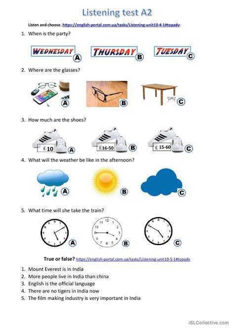 Listening test a2 with script.  There is one question for each conversation.  They are talk...