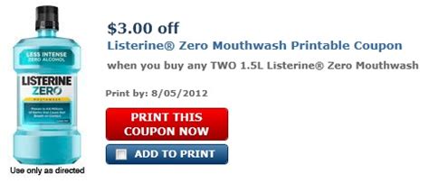 Listerine Zero Mouthwash 3 Off Printable Coupon