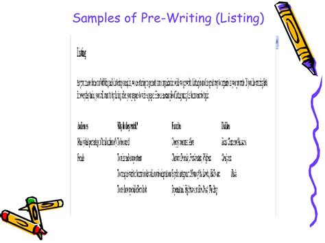 Listing prewriting examples. Things To Know About Listing prewriting examples. 