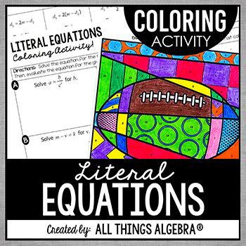 Literal Equations Coloring Activity MATH MONKS Solve the given equations. Then choose the correct option and color. You can do your calculation in a separate sheet of paper. 27-rr, for r - mx + b, for b = 2(L + w), for w = pa + rt), for t 32), for F —rnv2 for m for Tr Color RED b = mx -y Color GREY A - 21- Color YELLOW Color PURPLE c Color ORANGE