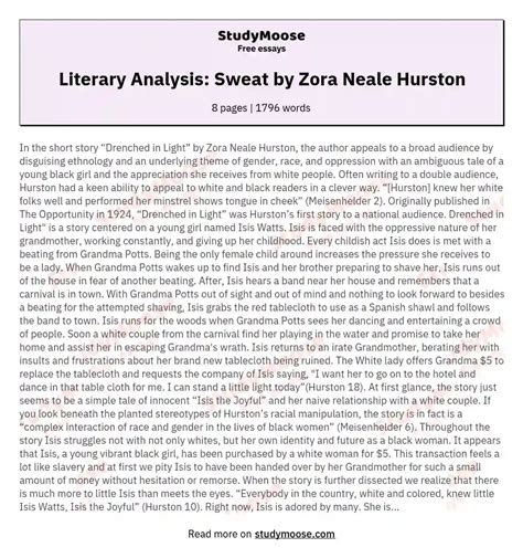 Literary Analysis Sweat by Zora Neale Hurston Free Essay Example