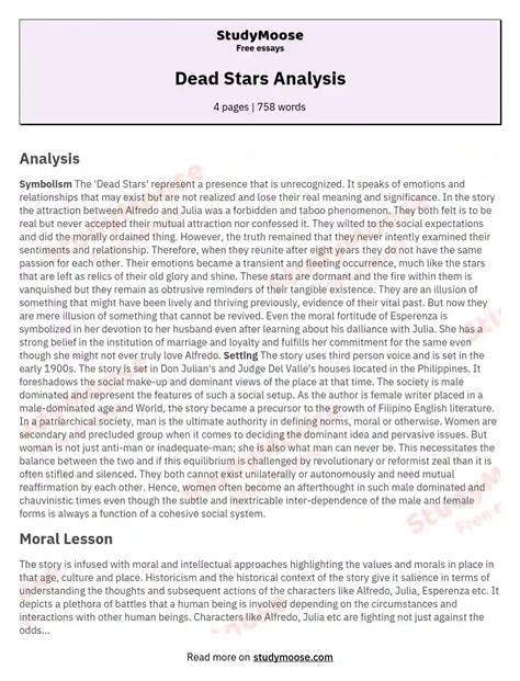 Literary analysis of dead stars Free Essays Studymode