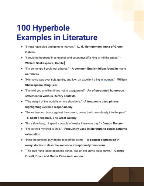 Literary examples of hyperbole in literature