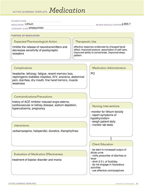Lithium medication template. The safe prescribing templates are intended to capture details regarding the high risk drugs including; indication, duration of intended use, dependency, patient's consent to informed decision making, therapeutic value (e.g. INR, lithium level), monitoring requirement (e.g. GFR, LFT, FBC, ECG etc) as well as diary entry for next review/monitoring. 