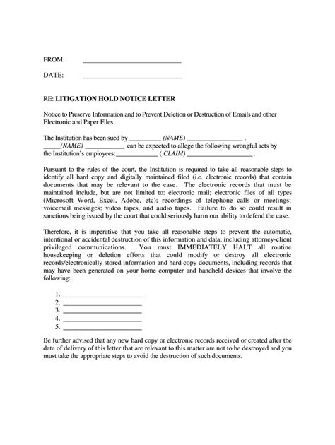 Litigation Hold Letter Fill Online, Printable, Fillable, Blank