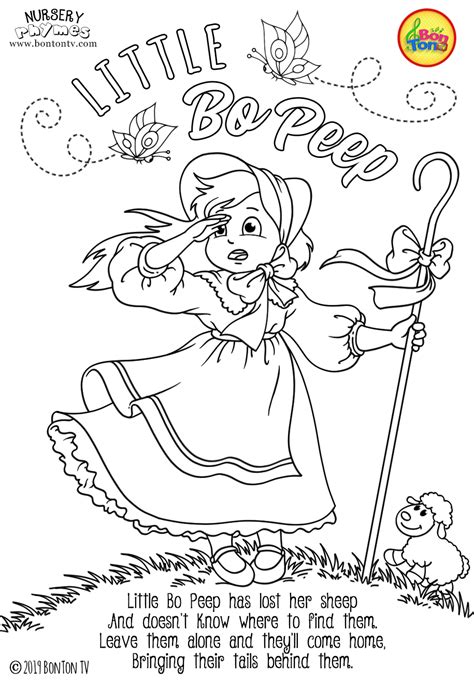 Little Bo Peep Nursery Rhyme Coloring Page