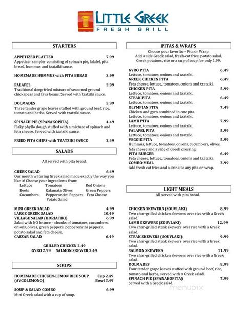 Little Greek Menu With Prices