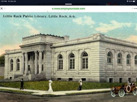 Little rock library. Little Rock Public Library. Public library at 7th and Louisiana streets in Little Rock (Pulaski County), designed by Charles Thompson in 1910 and built using funds donated by Andrew Carnegie. The building was razed in 1964, but the columns were saved and placed outside the entrance of the Central Arkansas Library System’s Main Library in 2009. 