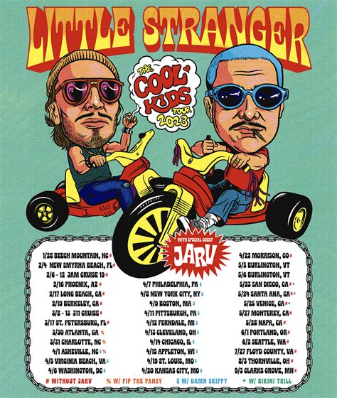 Little stranger tour. Jan 28, 2023 · Little Stranger detailed 2023 tour dates with support from Jarv, Pip The Pansy, Damn Skippy and Bikini Trill on select dates. The extensive Cool Kids Tour will see the hip-hop duo go coast to coast in the U.S. John Shields and Kevin Shields launch their first major headlining tour on January 28 in Beech Mountian, North Carolina. 