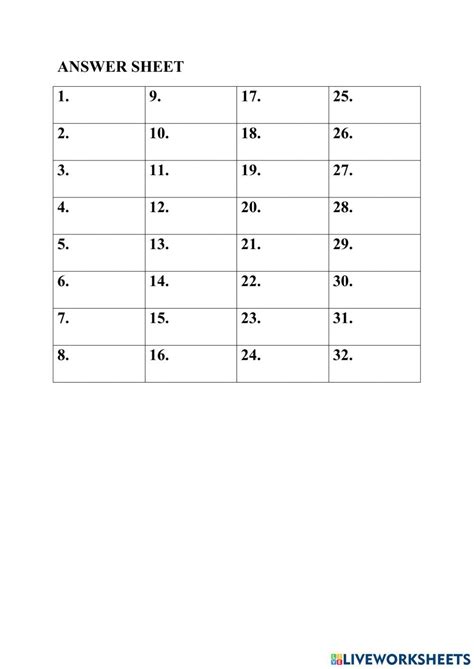 Live Worksheet Answer