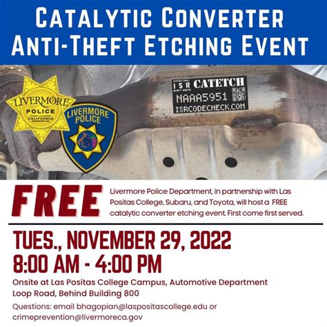 Livermore police, Las Positas College to host free catalytic converter etching event