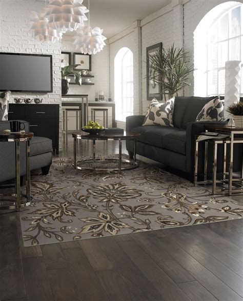 Living Room With Area Rug Dark Furniture