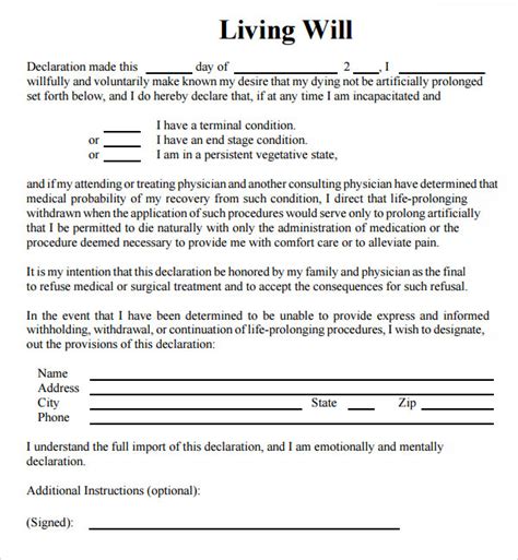 Living Will Template 8+ Download Free Documents in PDF