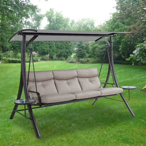 3-Person Brown Metal Outdoor Patio Swing Hammock Porch Swing Glider with Cushions and Adjustable Tilt Canopy. Add to Cart. Compare. Exclusive $ 304. 30 $ 379.00. Save .... 