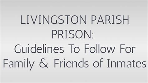 225-686-2297. Email. jbrown@lpso.org. Mailing Address. PO Box 1000, Livingston, LA 70754. View Official Website. Livingston Parish Detention Center is for County Jail offenders sentenced up to twenty four months. All prisons and jails have Security or Custody levels depending on the inmate’s classification, sentence, and criminal history.. 
