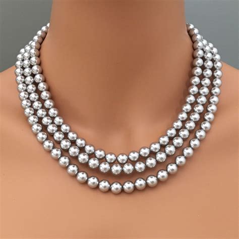 Liz Claiborne Gray Pearl Set - Double Strand Necklace, …