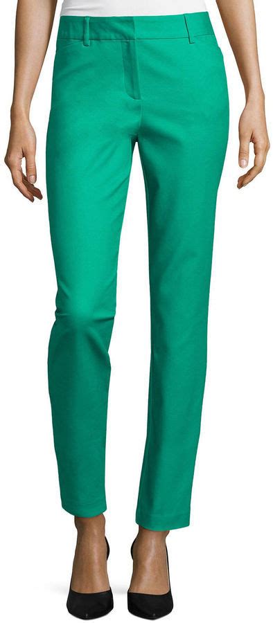 Liz claiborne emma ankle pants. Description. Made from smooth ponte offering 4-way stretch, these comfortable Liz Claiborne women's plus pants are a versatile base to style with everything from a t-shirt to a button-down and blazer. This ankle-length pant is cut for a slim-fit with a flat front waistband, a zip closure, and back slip pockets. Front Style: Flat Front. 