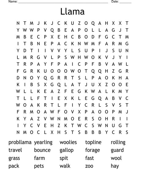Llama Llama Word Search WordMint