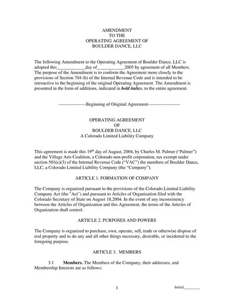 Llc Operating Agreement Amendment Template Resume Examples