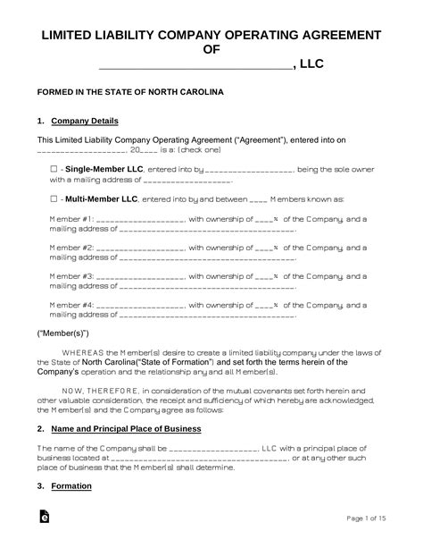 Llc Operating Agreement Nc Template