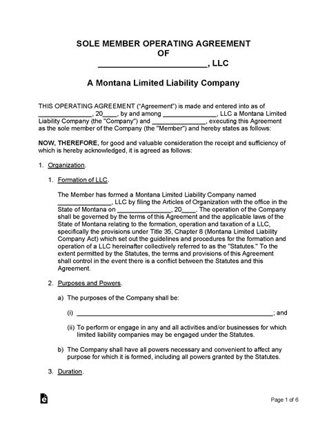Llc Operating Agreement Templates For Montana