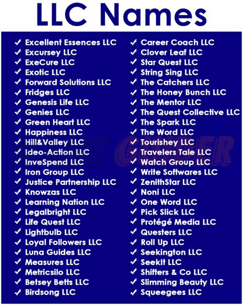 Mar 24, 2023 · Here are the top 500 business name ideas to make your LLC stand out. Ablaze Consulting. Aboveboard Ventures. Accelera LLC. Accelerate Associates LLC. Accelerate Business Solutions. Accelerate ... 